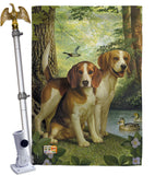 Beagles And Duck - Pets Nature Vertical Impressions Decorative Flags HG110068 Made In USA