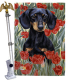 Dachsund In Tulips - Pets Nature Vertical Impressions Decorative Flags HG110080 Made In USA