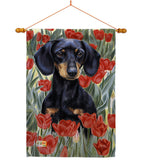 Dachsund In Tulips - Pets Nature Vertical Impressions Decorative Flags HG110080 Made In USA