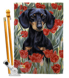 Dachsund In Tulips - Pets Nature Vertical Impressions Decorative Flags HG110080 Made In USA