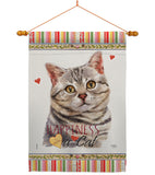 Gray American Short Hair Happiness - Pets Nature Vertical Impressions Decorative Flags HG110145 Made In USA