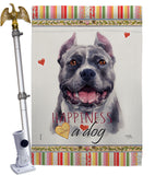 Black Pitbull Happiness - Pets Nature Vertical Impressions Decorative Flags HG110154 Made In USA