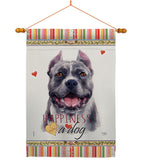 Black Pitbull Happiness - Pets Nature Vertical Impressions Decorative Flags HG110154 Made In USA