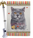 Blue British Short Hair Happiness - Pets Nature Vertical Impressions Decorative Flags HG110162 Made In USA