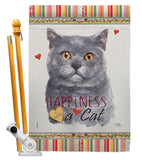 Blue British Short Hair Happiness - Pets Nature Vertical Impressions Decorative Flags HG110162 Made In USA