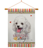 White Poodle Happiness - Pets Nature Vertical Impressions Decorative Flags HG110208 Made In USA