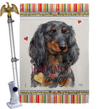 Blue Long Hair Dachshund Happiness - Pets Nature Vertical Impressions Decorative Flags HG110251 Made In USA