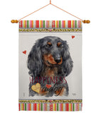 Blue Long Hair Dachshund Happiness - Pets Nature Vertical Impressions Decorative Flags HG110251 Made In USA