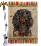 Blue Long Hair Dachshund Happiness - Pets Nature Vertical Impressions Decorative Flags HG110251 Made In USA