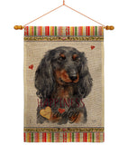 Blue Long Hair Dachshund Happiness - Pets Nature Vertical Impressions Decorative Flags HG110251 Made In USA