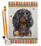 Blue Long Hair Dachshund Happiness - Pets Nature Vertical Impressions Decorative Flags HG110251 Made In USA