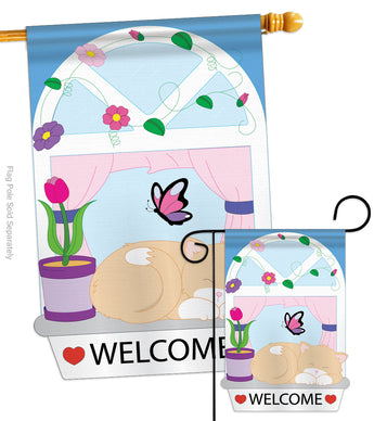 Welcome Kitty - Pets Nature Vertical Applique Decorative Flags HG110029