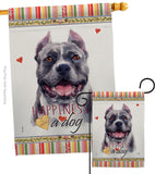 Black Pitbull Happiness - Pets Nature Vertical Impressions Decorative Flags HG110154 Made In USA