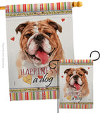 Bulldog Happiness - Pets Nature Vertical Impressions Decorative Flags HG110188 Made In USA