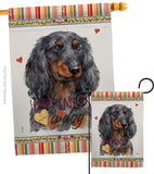 Blue Long Hair Dachshund Happiness - Pets Nature Vertical Impressions Decorative Flags HG110251 Made In USA