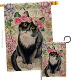 Floral Tuxedo Cat - Pets Nature Vertical Impressions Decorative Flags HG110278 Made In USA