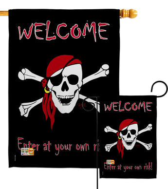 Enter at your own risk - Pirate Coastal Vertical Impressions Decorative Flags HG107045 Made In USA