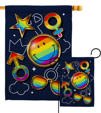 Happy Face Pride - Pride Inspirational Vertical Impressions Decorative Flags HG190107 Made In USA