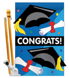 Congrats - School & Education Special Occasion Vertical Applique Decorative Flags HG115048