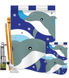 Dolphins - Sea Animals Coastal Vertical Applique Decorative Flags HG107025