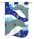 Dolphins - Sea Animals Coastal Vertical Applique Decorative Flags HG107025