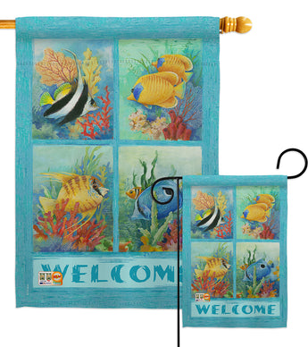 Tropical Fish Collage - Sea Animals Coastal Vertical Impressions Decorative Flags HG107051 Made In USA