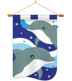 Dolphins - Sea Animals Coastal Vertical Applique Decorative Flags HG107025