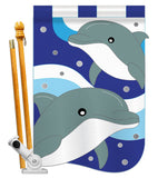 Dolphins - Sea Animals Coastal Vertical Applique Decorative Flags HG107025