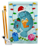 Manatees Christmas - Sea Animals Coastal Vertical Impressions Decorative Flags HG107075 Made In USA