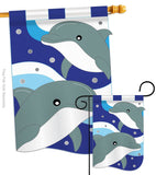 Dolphins - Sea Animals Coastal Vertical Applique Decorative Flags HG107025