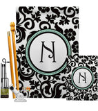 Damask N Initial - Simply Beauty Interests Vertical Impressions Decorative Flags HG130066 Made In USA