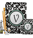 Damask V Initial - Simply Beauty Interests Vertical Impressions Decorative Flags HG130074 Made In USA