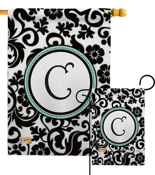 Damask C Initial - Simply Beauty Interests Vertical Impressions Decorative Flags HG130055 Made In USA