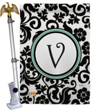 Damask V Initial - Simply Beauty Interests Vertical Impressions Decorative Flags HG130074 Made In USA