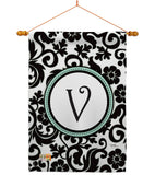 Damask V Initial - Simply Beauty Interests Vertical Impressions Decorative Flags HG130074 Made In USA