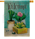 Succulent Welcome - Southwest Country & Primitive Vertical Impressions Decorative Flags HG115253 Made In USA