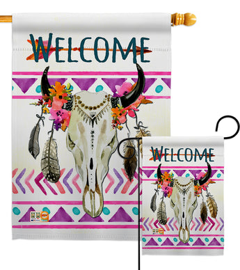 Bohemian Bull Skull - Southwest Country & Primitive Vertical Impressions Decorative Flags HG137009 Made In USA