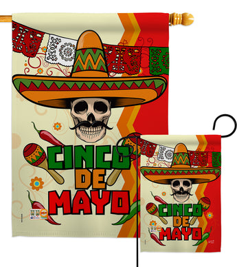 Calavera Cinco de Mayo - Southwest Country & Primitive Vertical Impressions Decorative Flags HG137045 Made In USA