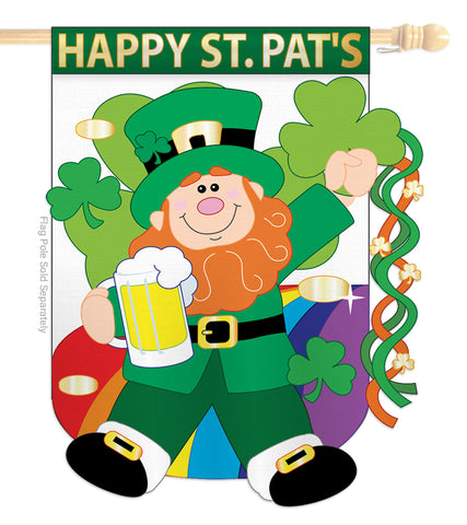 Happy St. Pat's - St Patrick Spring Vertical Applique Decorative Flags HG102019