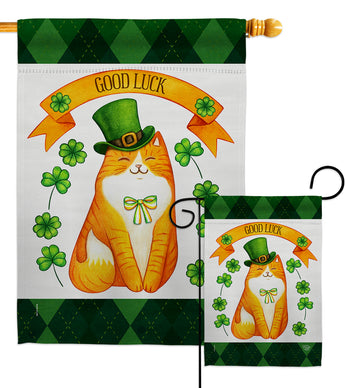 Patty Kitty - St Patrick Spring Vertical Impressions Decorative Flags HG192303 Made In USA