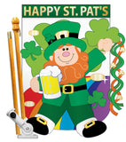 Happy St. Pat's - St Patrick Spring Vertical Applique Decorative Flags HG102019