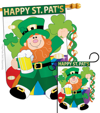 Happy St. Pat's - St Patrick Spring Vertical Applique Decorative Flags HG102019