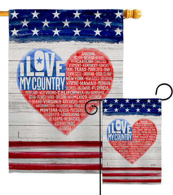 Love My Country - Patriotic Americana Vertical Impressions Decorative Flags HG130378 Made In USA