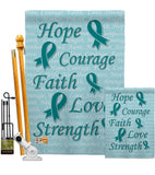 Hope, Faith, Courage (Teal) - Support Inspirational Vertical Impressions Decorative Flags HG115092 Made In USA