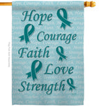 Hope, Faith, Courage (Teal) - Support Inspirational Vertical Impressions Decorative Flags HG115092 Made In USA