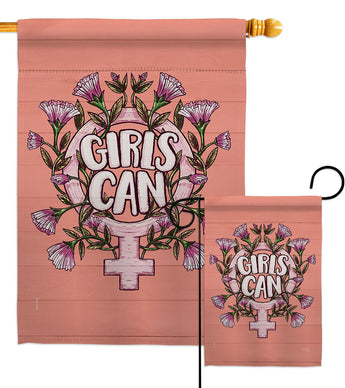 Girl Can - Support Inspirational Vertical Impressions Decorative Flags HG115251 Made In USA