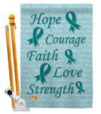 Hope, Faith, Courage (Teal) - Support Inspirational Vertical Impressions Decorative Flags HG115092 Made In USA