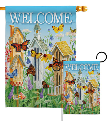 Welcome Butterfly Houses - Sweet Home Inspirational Vertical Impressions Decorative Flags HG100047 Made In USA