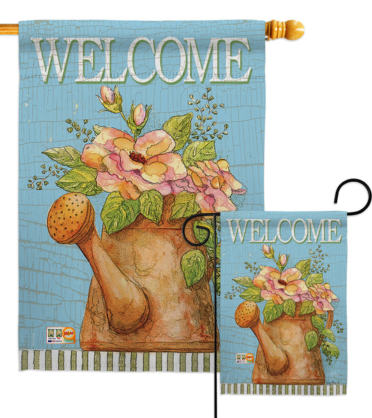 Welcome Watering Can - Sweet Home Inspirational Vertical Impressions Decorative Flags HG100051 Made In USA