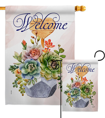 Welcome Succulent - Sweet Home Inspirational Vertical Impressions Decorative Flags HG137235 Made In USA